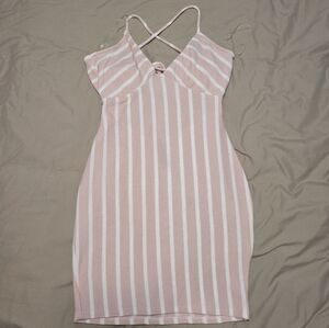 Striped Pink and White Criss Cross Back Mini Dress